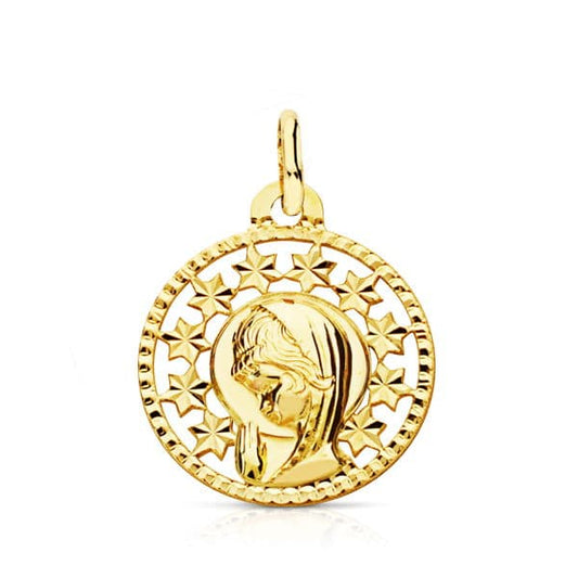 9K Medalla Oro Amarillo Virgen Cerco Calado 19X16 Mm