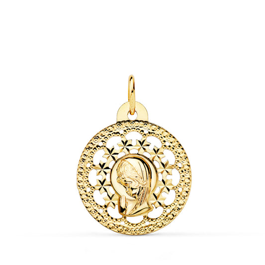 18K Medalla Oro Amarillo Virgen Niña Calada 23X20 Mm