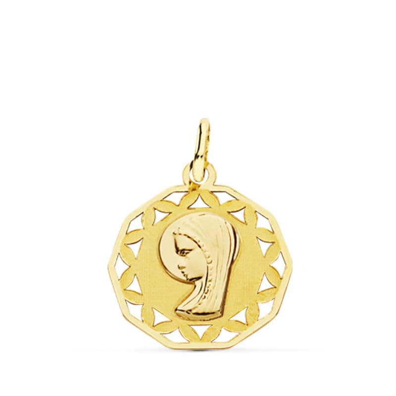 18K Medalla Oro Amarillo Virgen Niña Calada 18 Mm