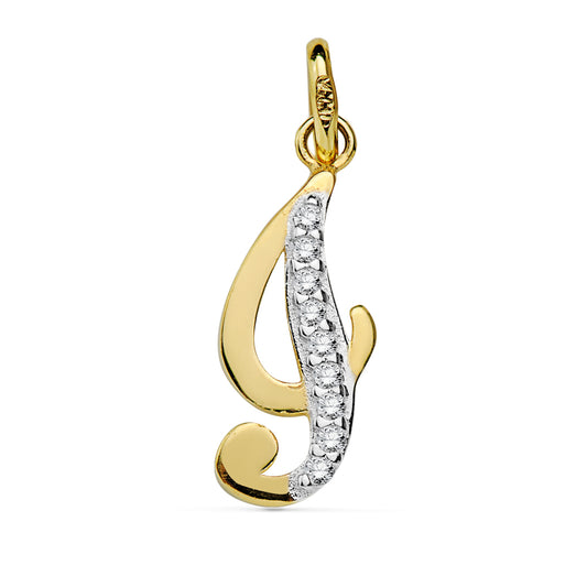 9K Colgante Oro Amarillo Letra I Circonita 17X7 Mm