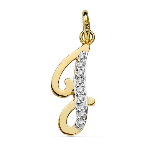 9K Colgante Oro Amarillo Letra J Circonita 18X7 Mm
