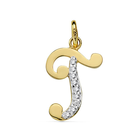 9K Colgante Oro Amarillo Letra T Circonita 17 X 11 Mm