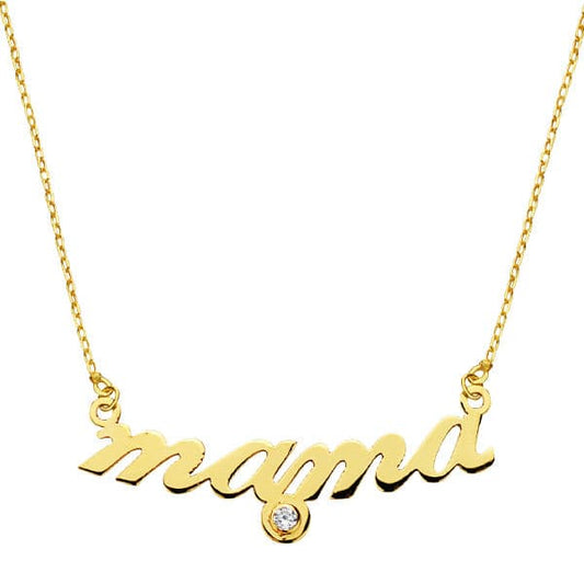 9K Gargantilla Oro Amarillo Mama Con Circonita Cadena Forzada 45Cm