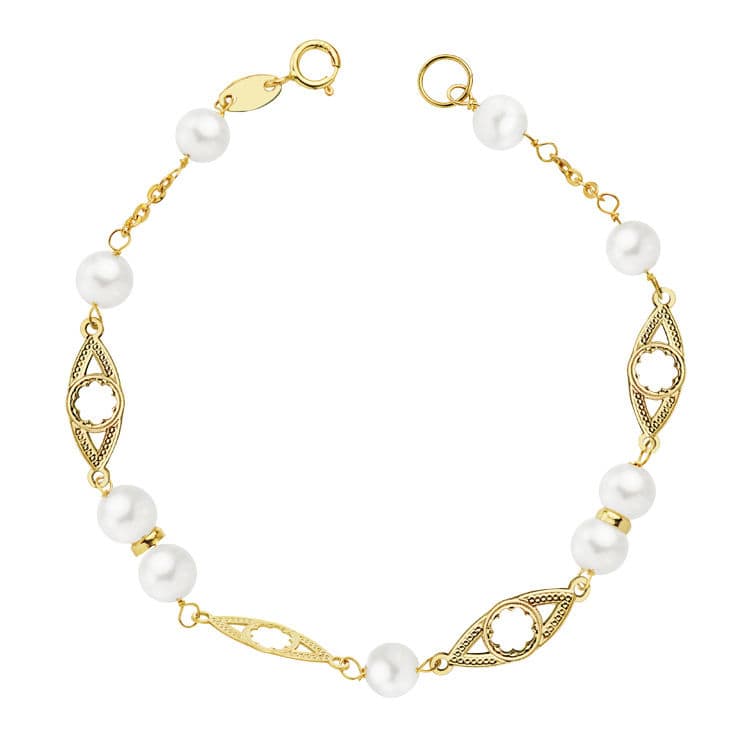 18K Pulsera Oro Amarillo Comunion Perla 5 Mm 17Cm
