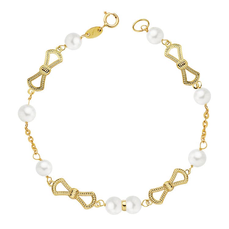 18K Pulsera Oro Amarillo Comunion Perla 5.5 Mm 17.50Cm