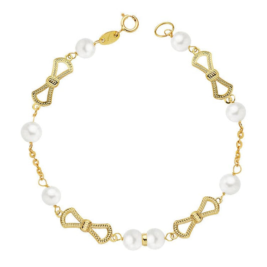 18K Pulsera Oro Amarillo Comunion Perla 5.5 Mm 17.50Cm