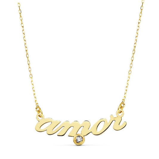 18K Collar Oro Amarillo " Amor " 45Cm Circonita