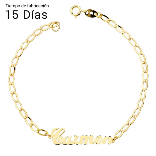 18K Pulsera Oro Amarillo Nombre 17Cm Cadena Bilbao