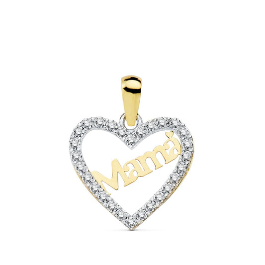 18K Colgante Oro Bicolor Corazon Mama 15X13 Mm