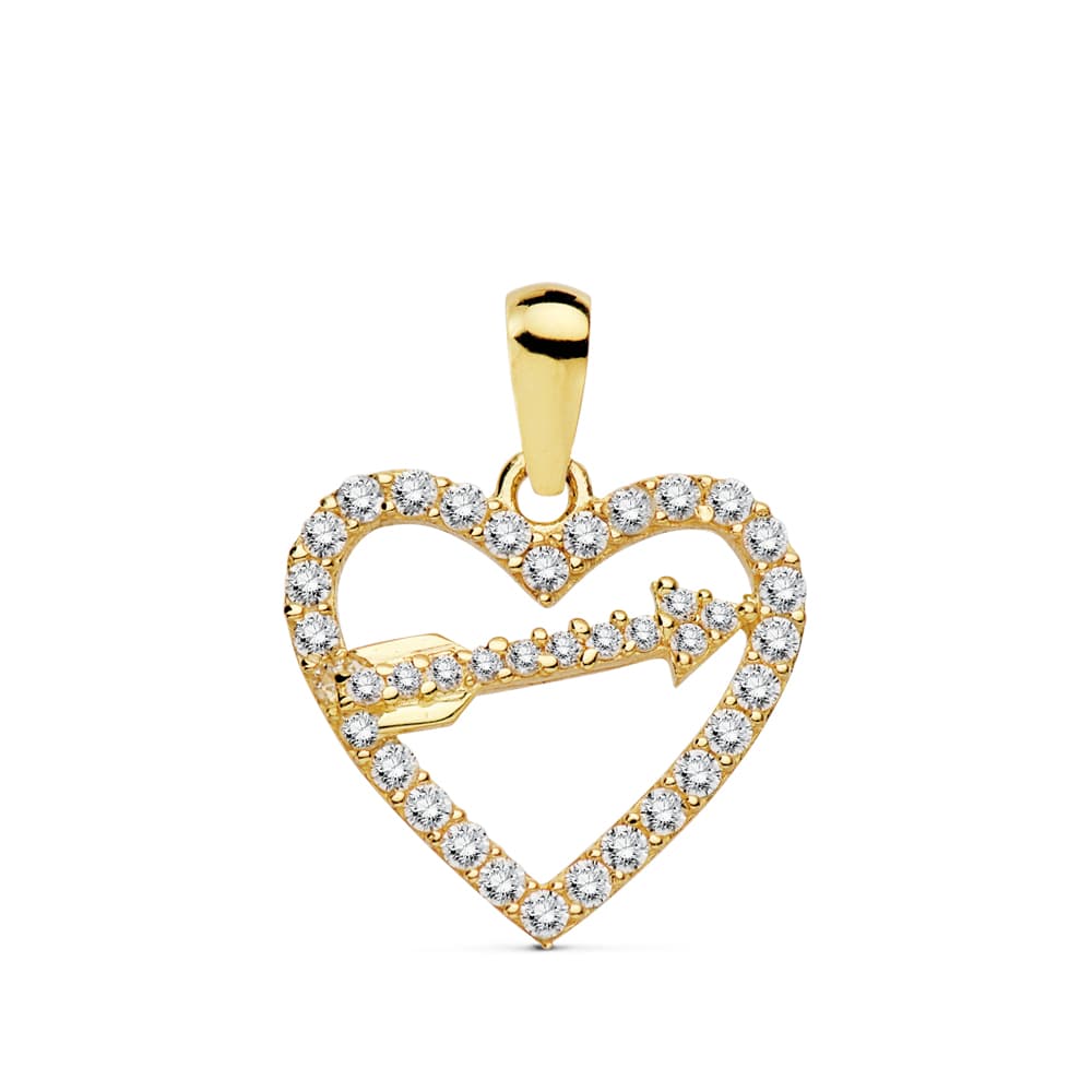 18K Colgante Oro Amarillo Corazon Y Flecha 15X13 Mm