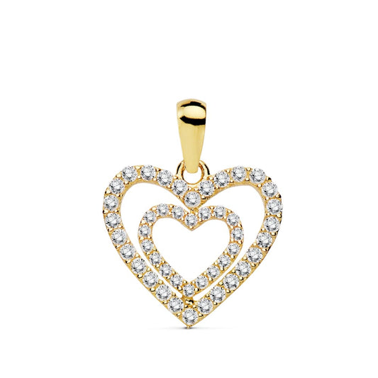 18K Colgante Oro Amarillo Corazones Circonita 15X14 Mm