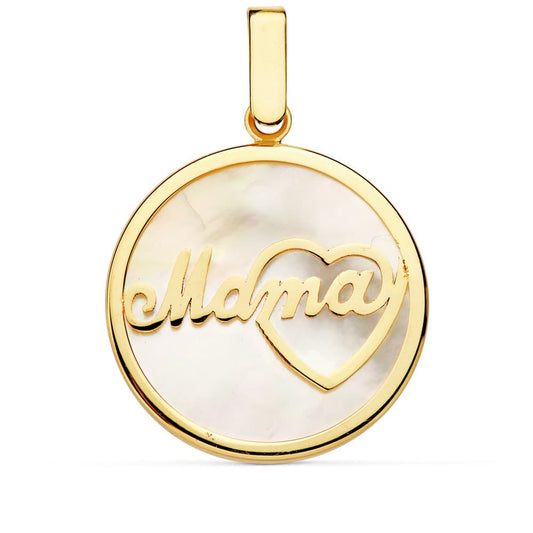18K Colgante Oro Amarillo Nacar Mama Corazon 20 Mm