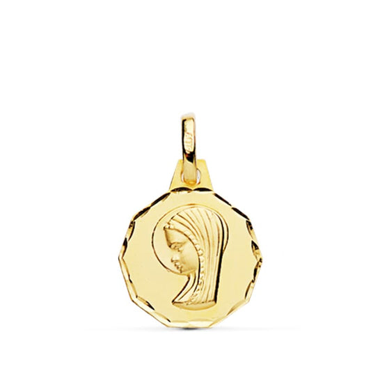 18K Medalla Oro Amarillo Virgen Niña Tallada 14 Mm