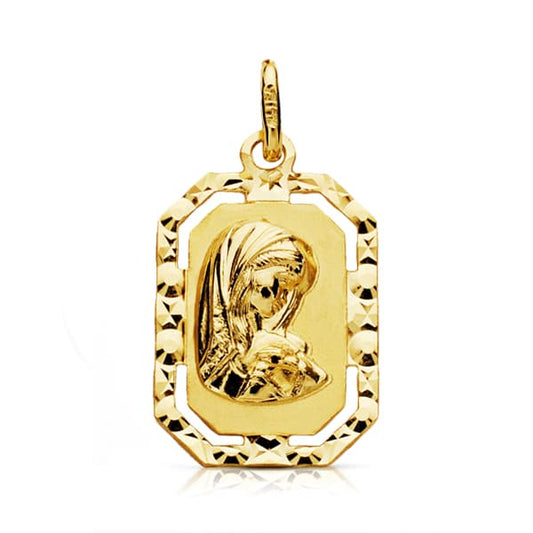 18K Medalla Oro Amarillo Virgen Niña Tallada 20X12 Mm