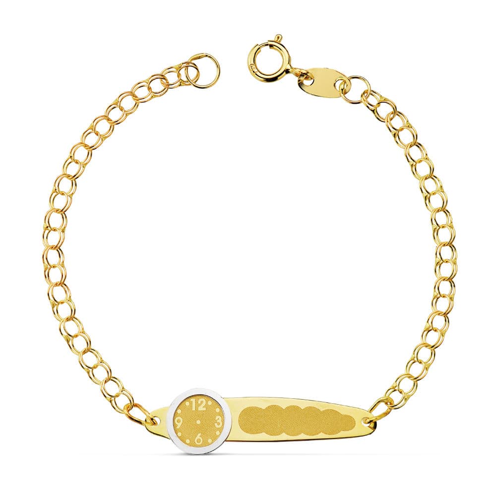 18K Esclava Oro Amarillo Húngara Reloj Y Placa Chapa 12.5 Cm