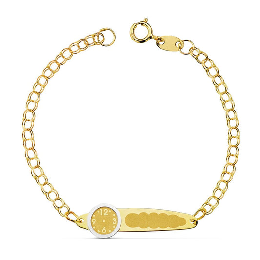 18K Esclava Oro Amarillo Húngara Reloj Y Placa Chapa 12.5 Cm