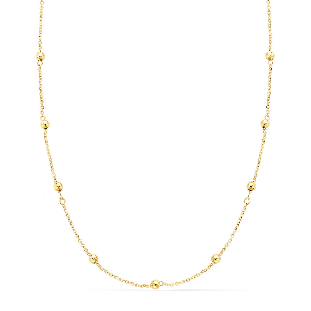 18K Cadena Oro Amarillo Maciza Forzada Con Bolas Lisas 3 Mm Largo 45Cm