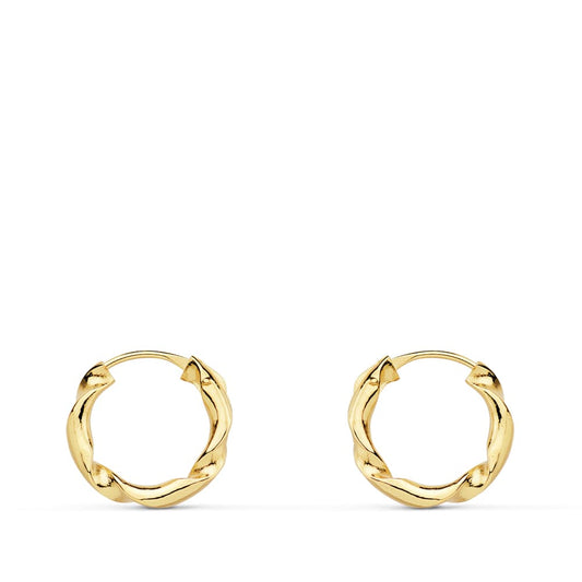 18K Aros Oro Amarillo Huecos Retorcidos. 12X2 Mm