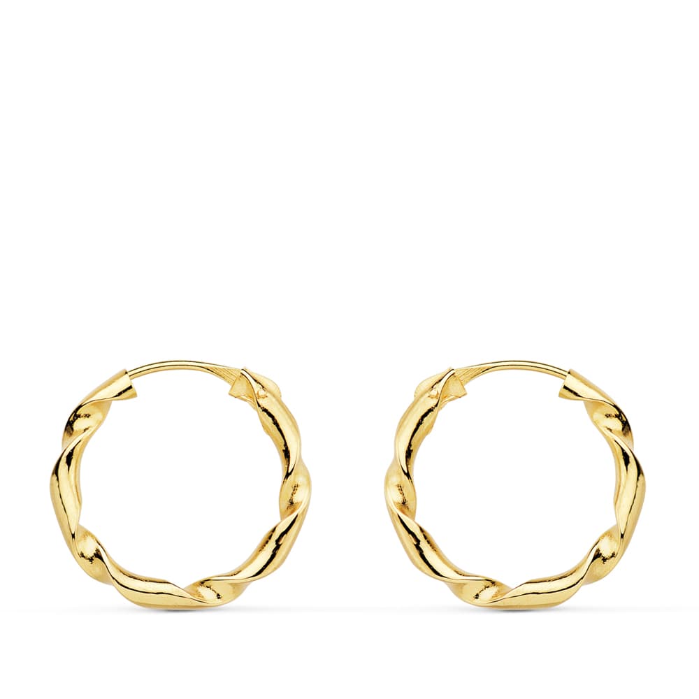 18K Aros Oro Amarillo Huecos Retorcidos. 16X2 Mm