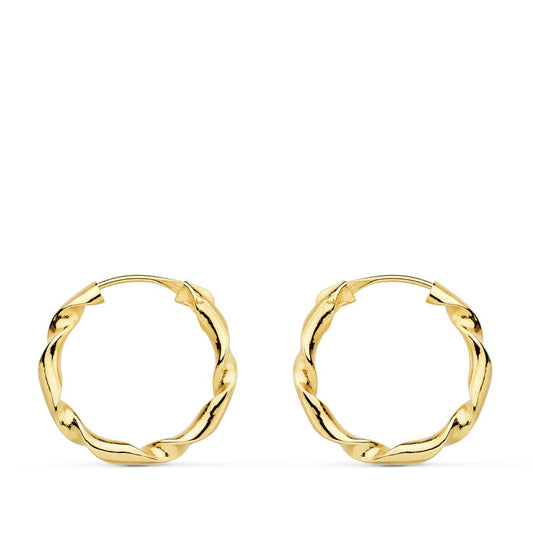 18K Aros Oro Amarillo Huecos Retorcidos. 16X2 Mm