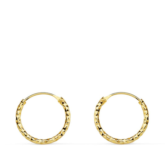 18K Aros Oro Amarillo Retorcido Tallado 13X1.30 Mm