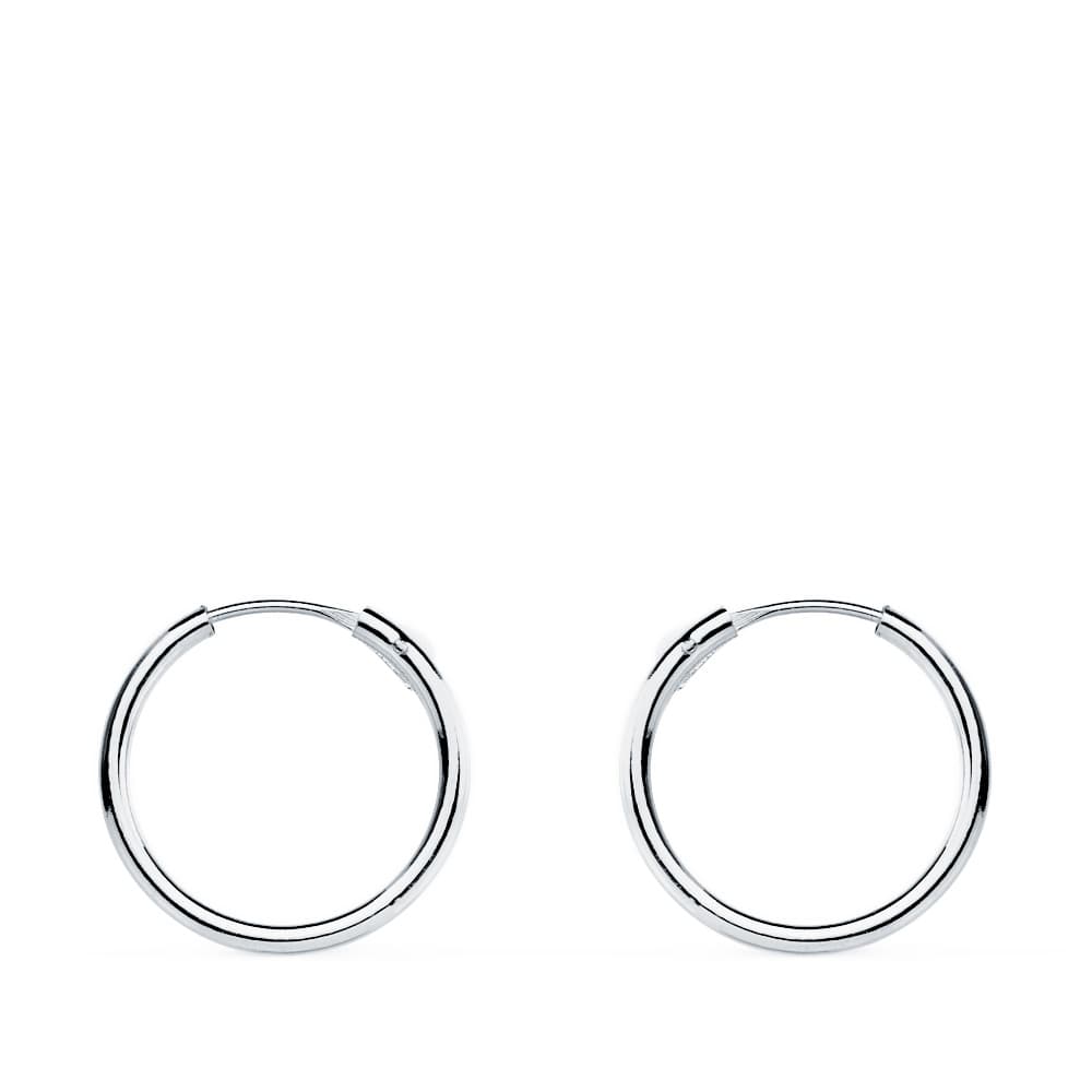 18K Pendientes Aros Oro Blancos Huecos Redondos 13 X 1.20 Mm