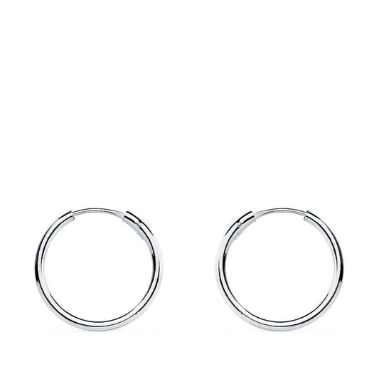 18K Pendientes Aros Oro Blancos Huecos Redondos 13 X 1.20 Mm