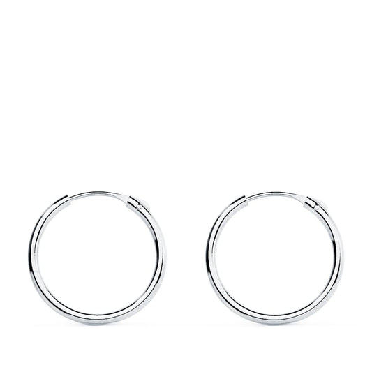 18K Pendientes Aros Oro Blancos Huecos Redondos 15 X 1.20 Mm