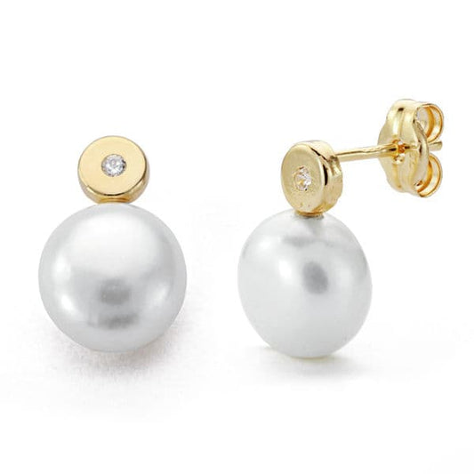 9K Pendientes Oro Amarillo Perla 12X8 Mm Cierre Presion