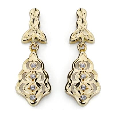 9K Pendientes Oro Amarillo Cubanas Circonita 27X9 Mm Cierre Catalan
