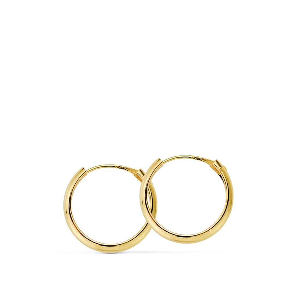 18K Aros Oro Amarillo Media Caña Lisos Ligeros 14X2 Mm