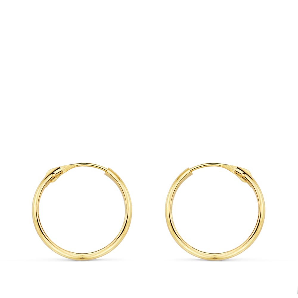 18K Aros Oro Amarillo Media Caña Lisos Ligeros. 16X2 Mm