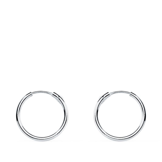 18K Pendientes Aros Oro Blancos Huecos Redondos 12 X 1.20 Mm