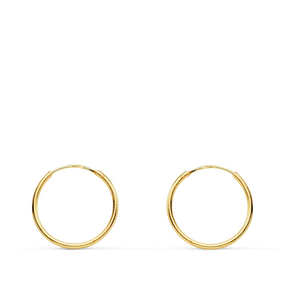 18K Aros Oro Amarillo Redondos Lisos Ligeros 12X0.8 Mm
