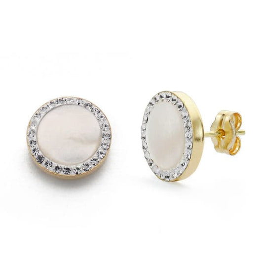 9K Pendientes Oro Amarillo Nacar Y Circonita 11 Mm Cierre Presion
