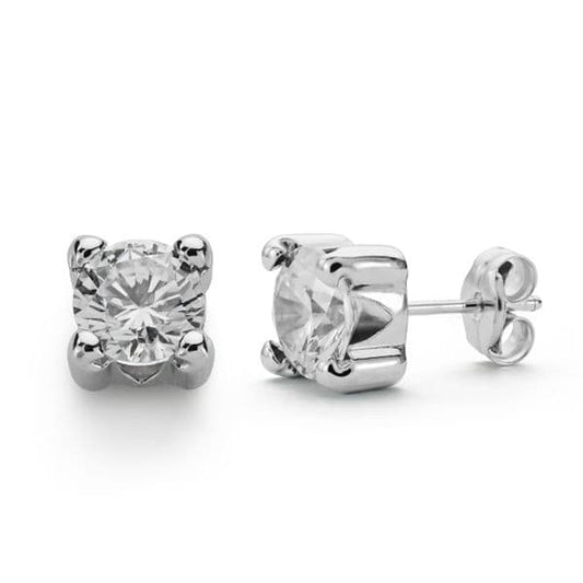 9K Pendientes Oro Blanco Circonita 5 Mm 4 Garras Cierre Presion