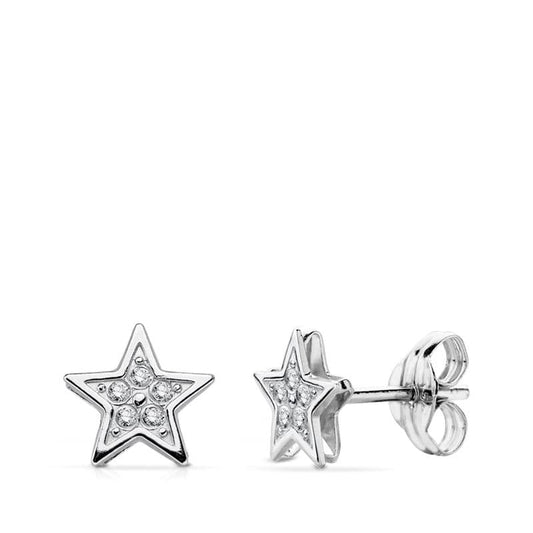 18K Pendientes Oro Blanco Estrella 6.5X6.5 Mm Cierre Presion