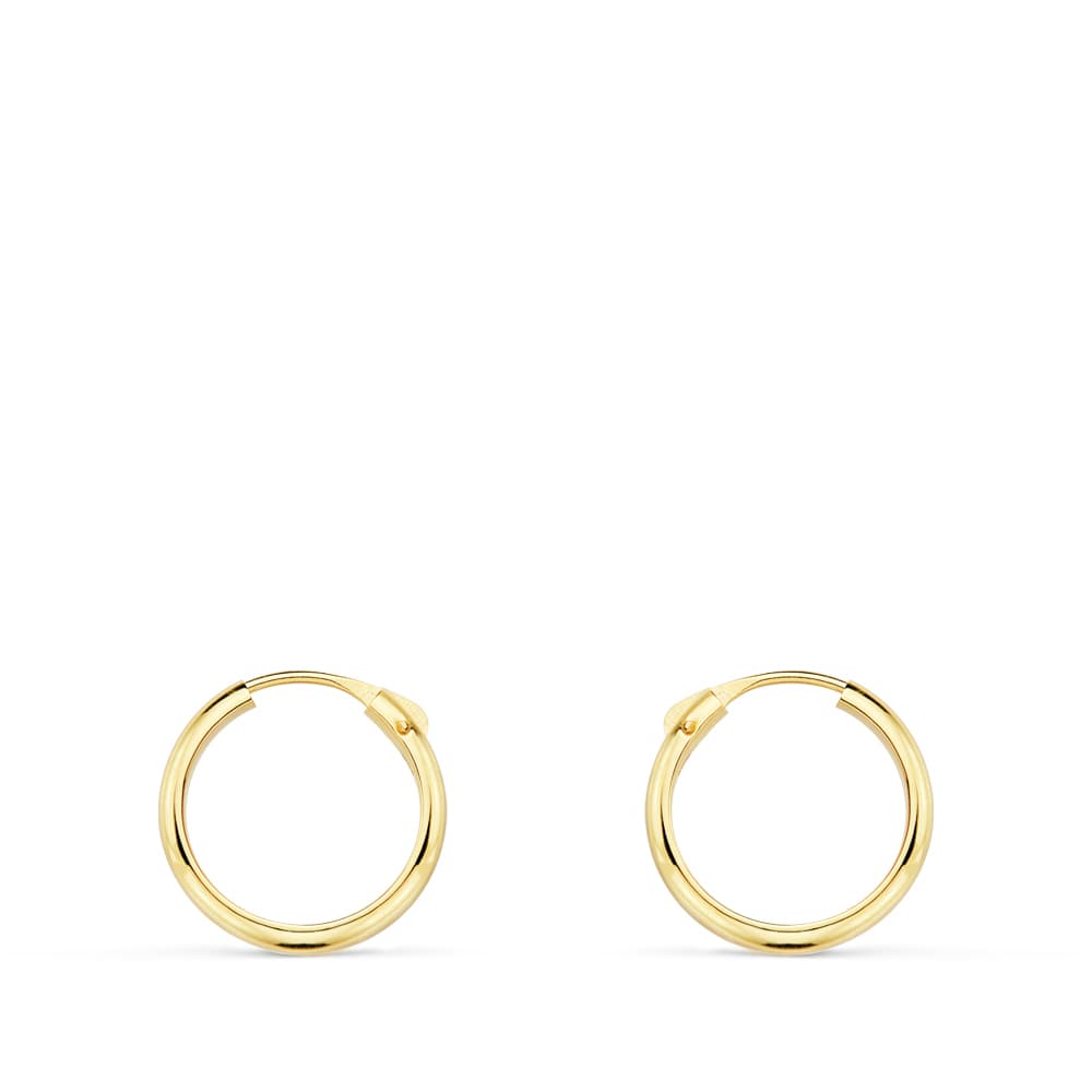 18K Aros Oro Amarillo Media Caña Lisos Ligeros. 12X2 Mm