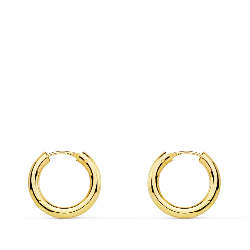 18K Aros Oro Amarillo Redondos Lisos Ligeros 12X2 Mm