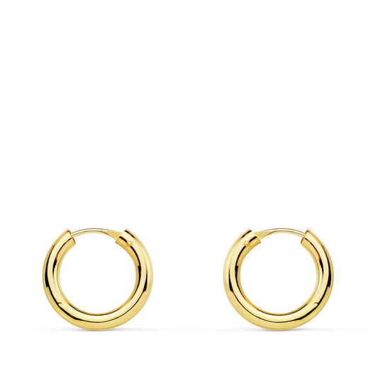 18K Aros Oro Amarillo Redondos Lisos Ligeros 12X2 Mm