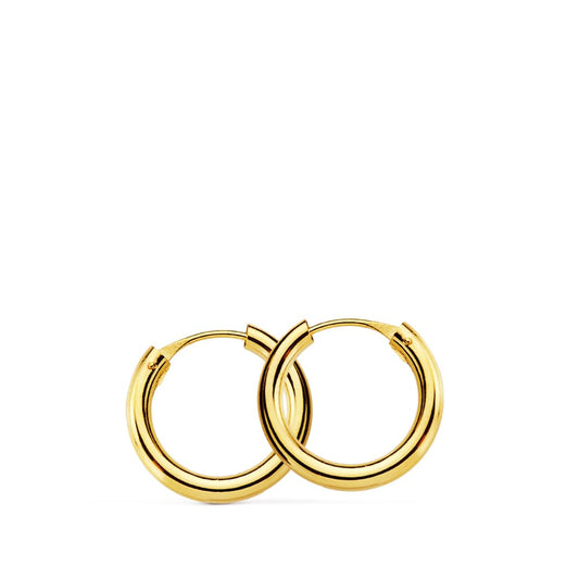 18K Aros Oro Amarillo Redondos Lisos Ligeros 14X2 Mm