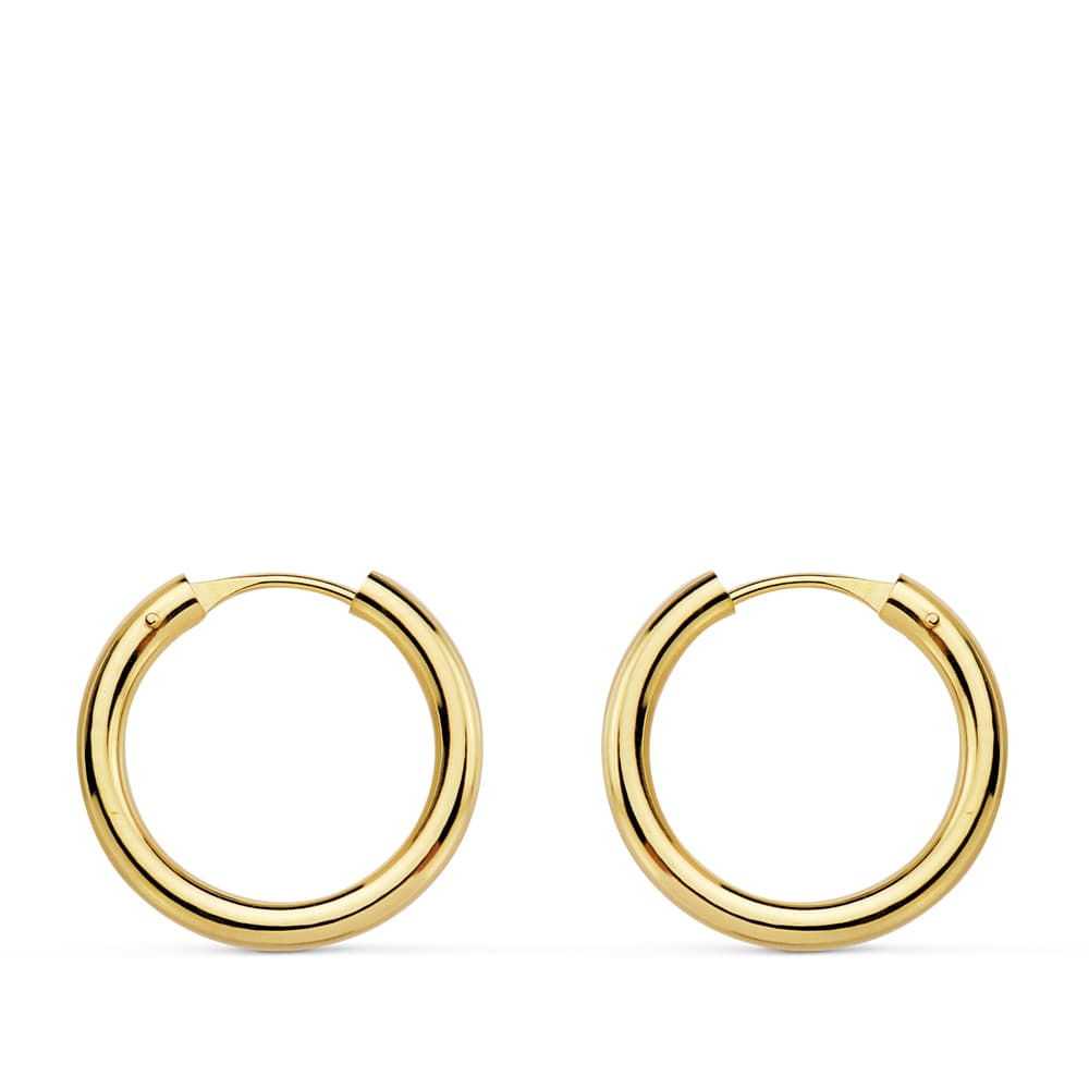 18K Aros Oro Amarillo Redondos Lisos Ligeros 16X2 Mm