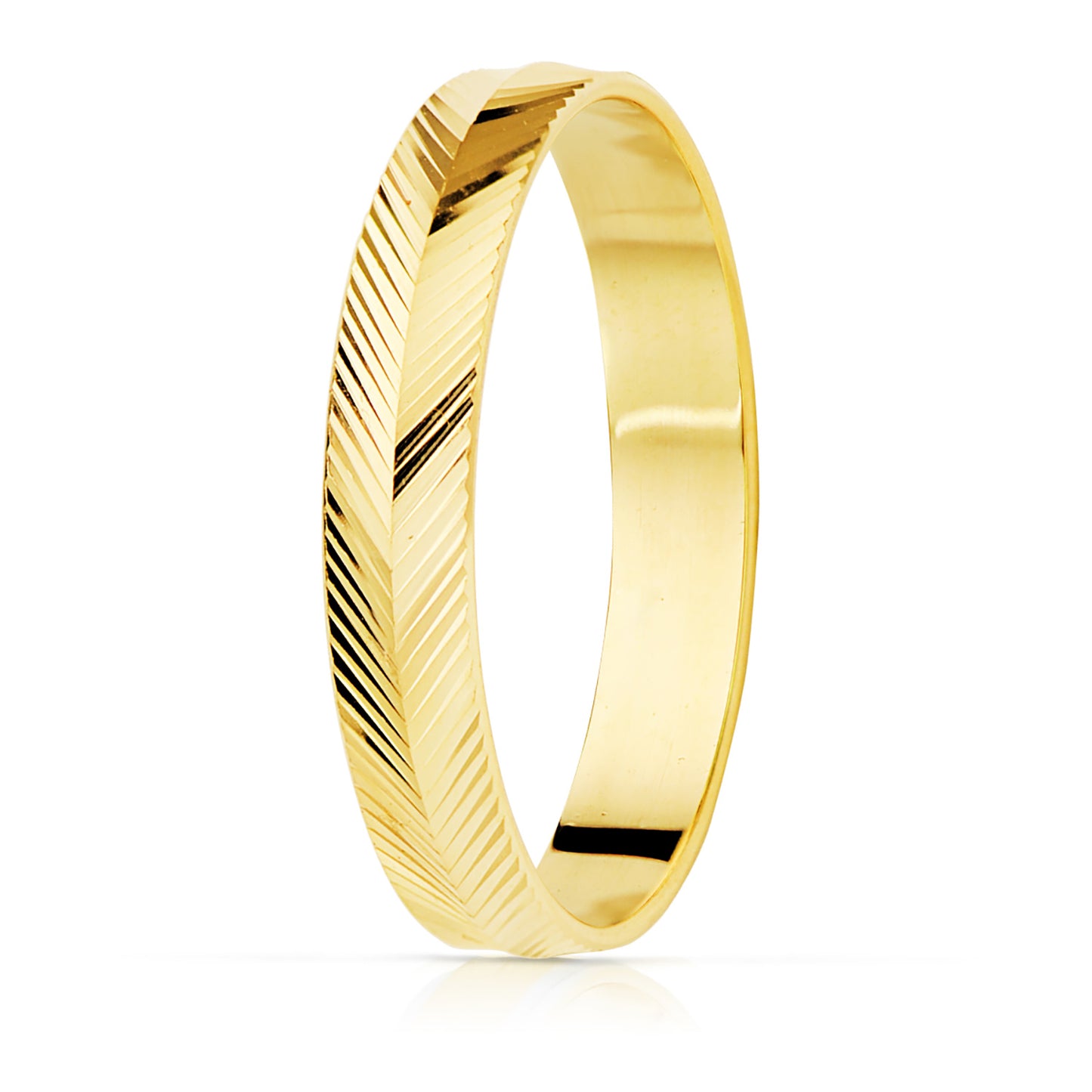 18K Alianza Oro Amarillo Tallado Espiga Brillo 3,5 Mm