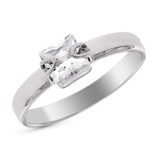 9K Solitario Oro Blanco Con Circonita En Carre De 5X5 Mm
