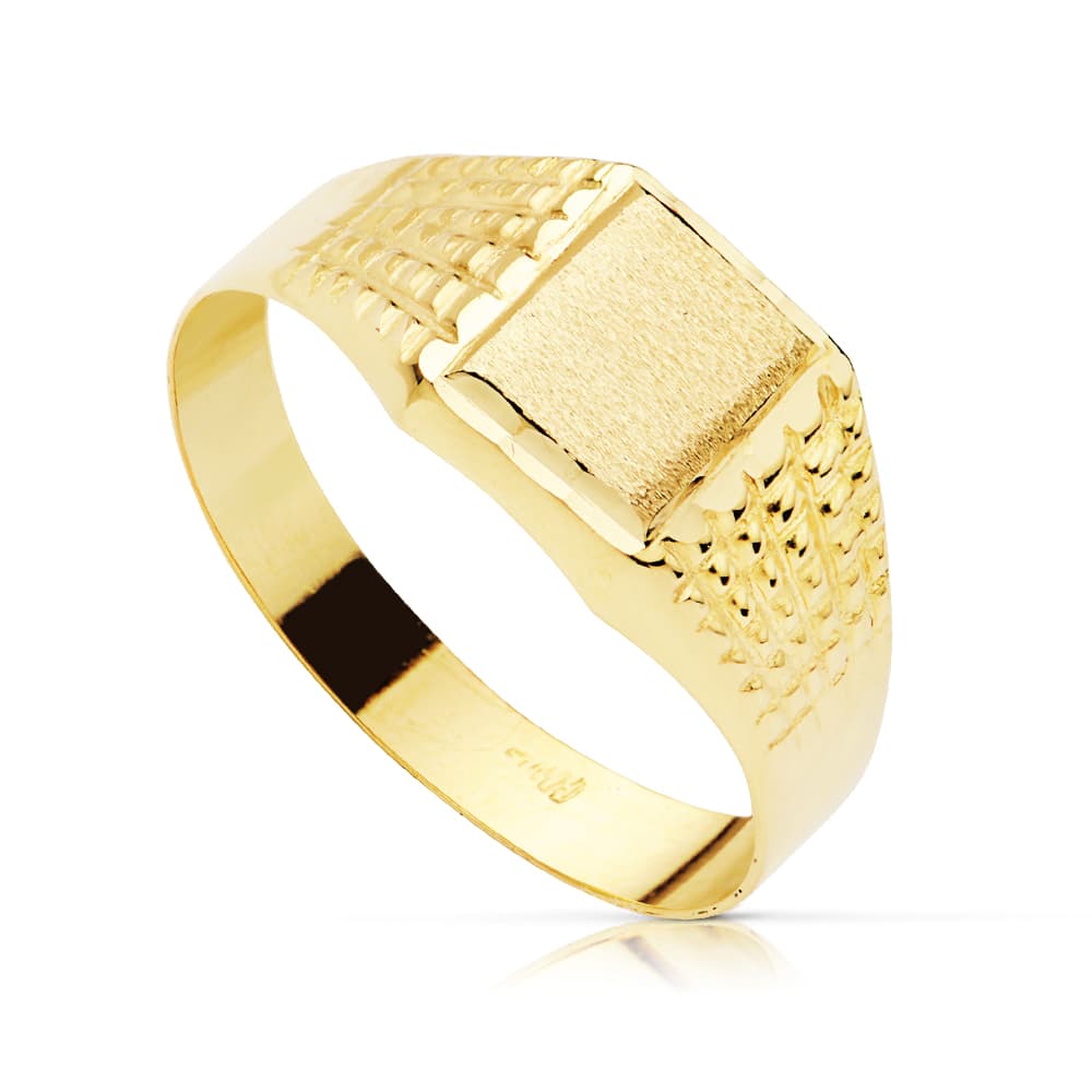 18K Sello Oro Amariilo Cadete Hueco Tallado 7 X 6 Mm