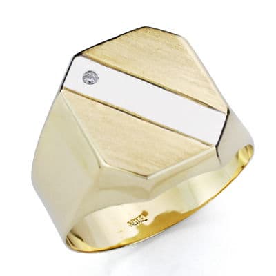 9K Sello Oro Amarillo Banda Oro Blanco Con Circonita Hueco. Medida: 17 X 13,5 Mm