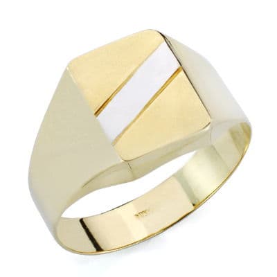 9K Sello Oro Amarillo Banda Oro Blanco Hueco En Brillo. Zona Grabado: 15X10,5 Mm