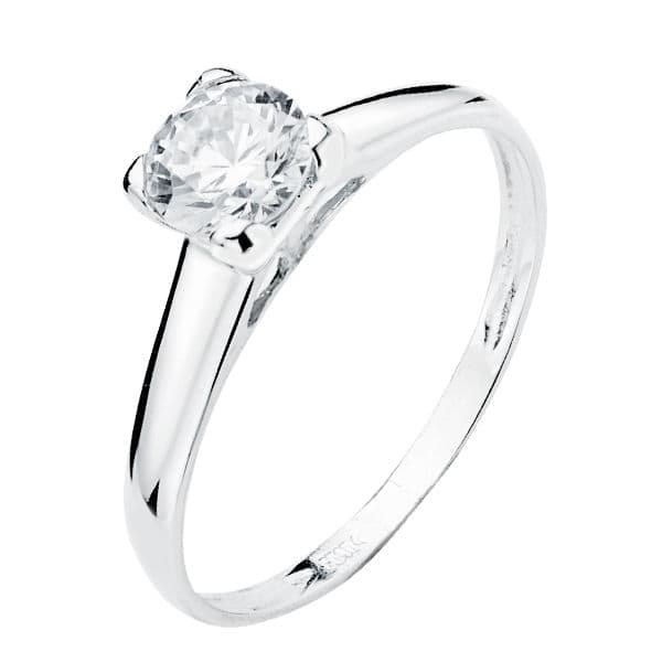 9K Solitario Oro Blanco Con Circonita En 4 Garras De 6 Mm
