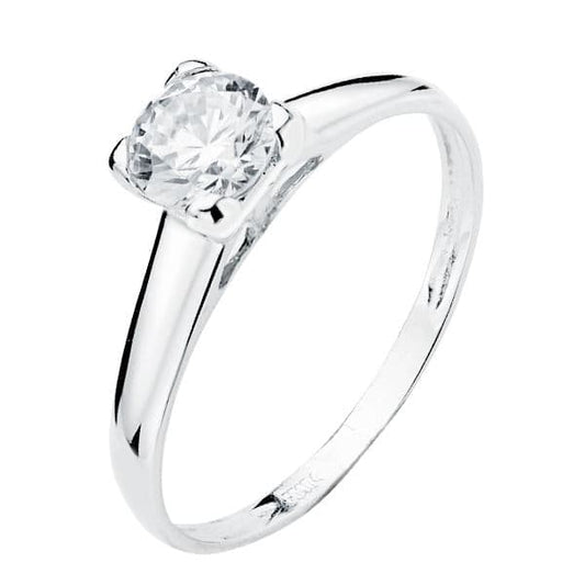9K Solitario Oro Blanco Con Circonita En 4 Garras De 6 Mm
