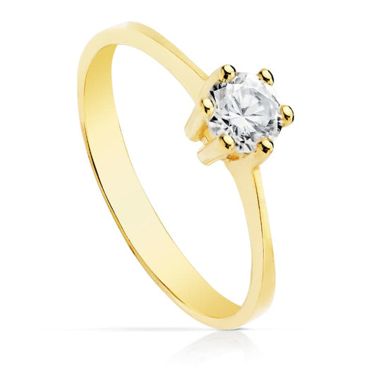 9K Solitario Oro Amarillo Con Circonita En 6 Garras De 5 Mm
